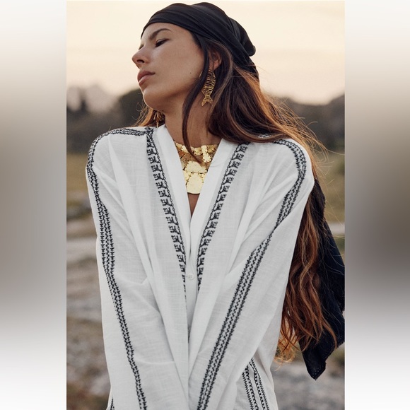 Zara EMBROIDERED TUNIC DRESS. Oyster White. Sizes L, XL. New with Tags. - Picture 5 of 9